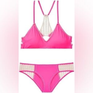 VTG Victoria’s Secret Kiawah Crochet Racerback Bikini Top and Bottom Set M and S